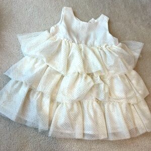 H&M White and Gold Polka Dot Ruffle Bow Baby Girl Dress